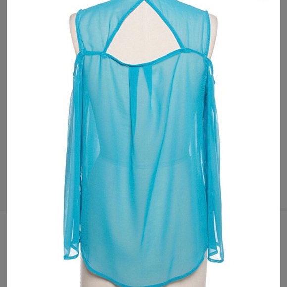 Blue sheer cutout button up top size small - Picture 2 of 3